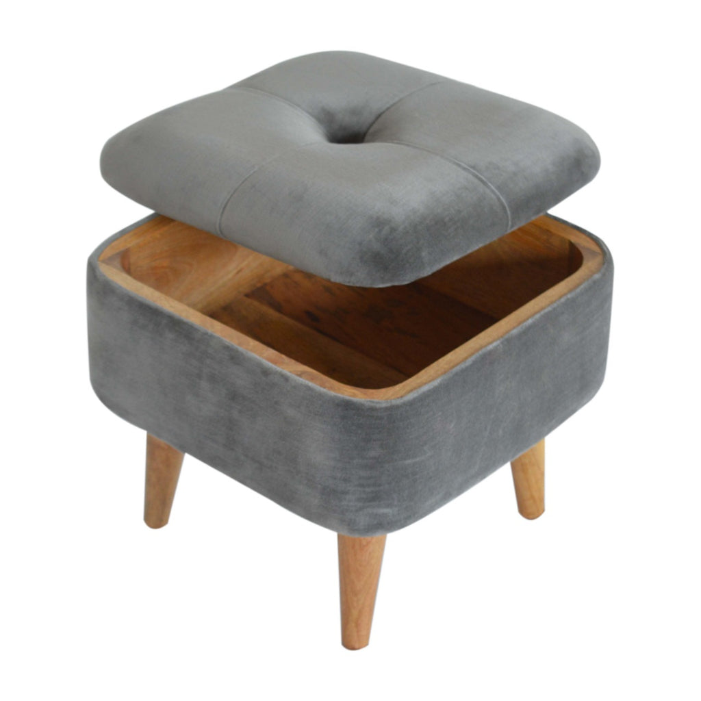 Square Grey Velvet Storage Footstool - Saffron Home Footstool Square Grey Velvet Storage Footstool