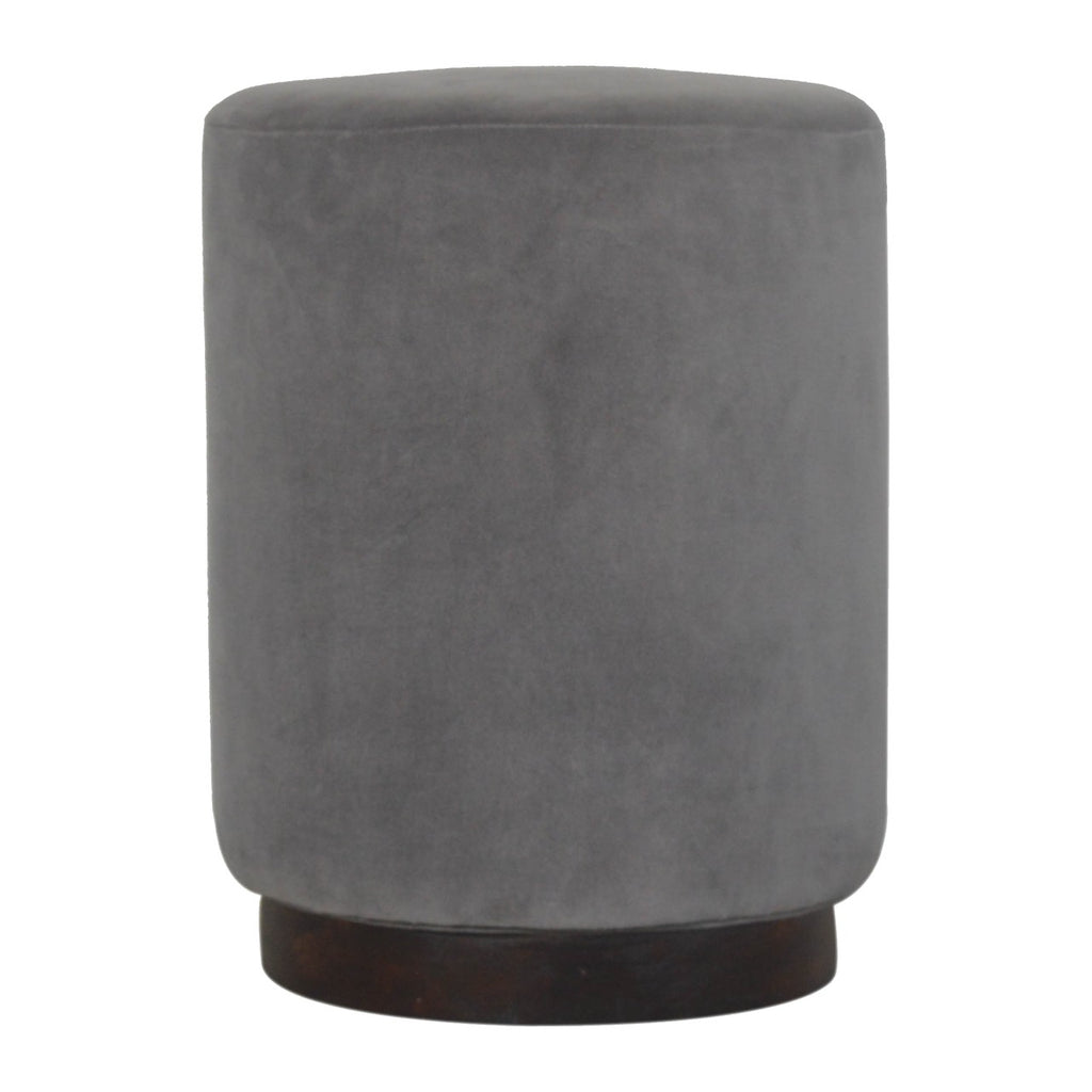 Grey Velvet Footstool with Wooden Base - Saffron Home Grey Velvet Footstool with Wooden Base