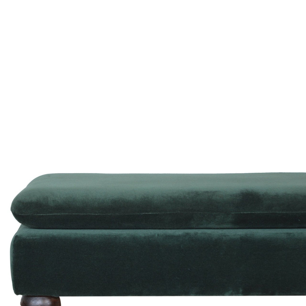 Green Velvet Bench with Castor Legs - Saffron Home Bench Green Velvet Bench with Castor Legs