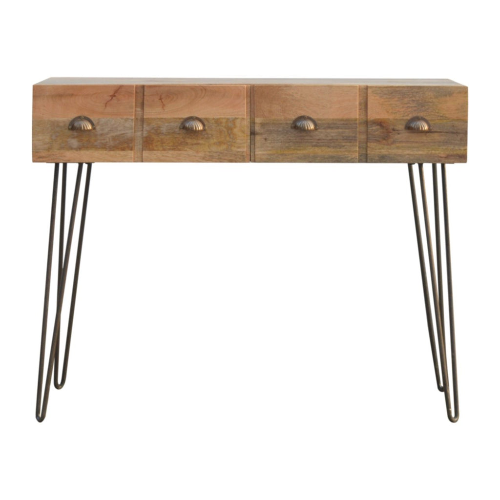 Solid Wood 2 Drawers Console Table with Iron Base - Saffron Home Console Table Solid Wood 2 Drawers Console Table with Iron Base