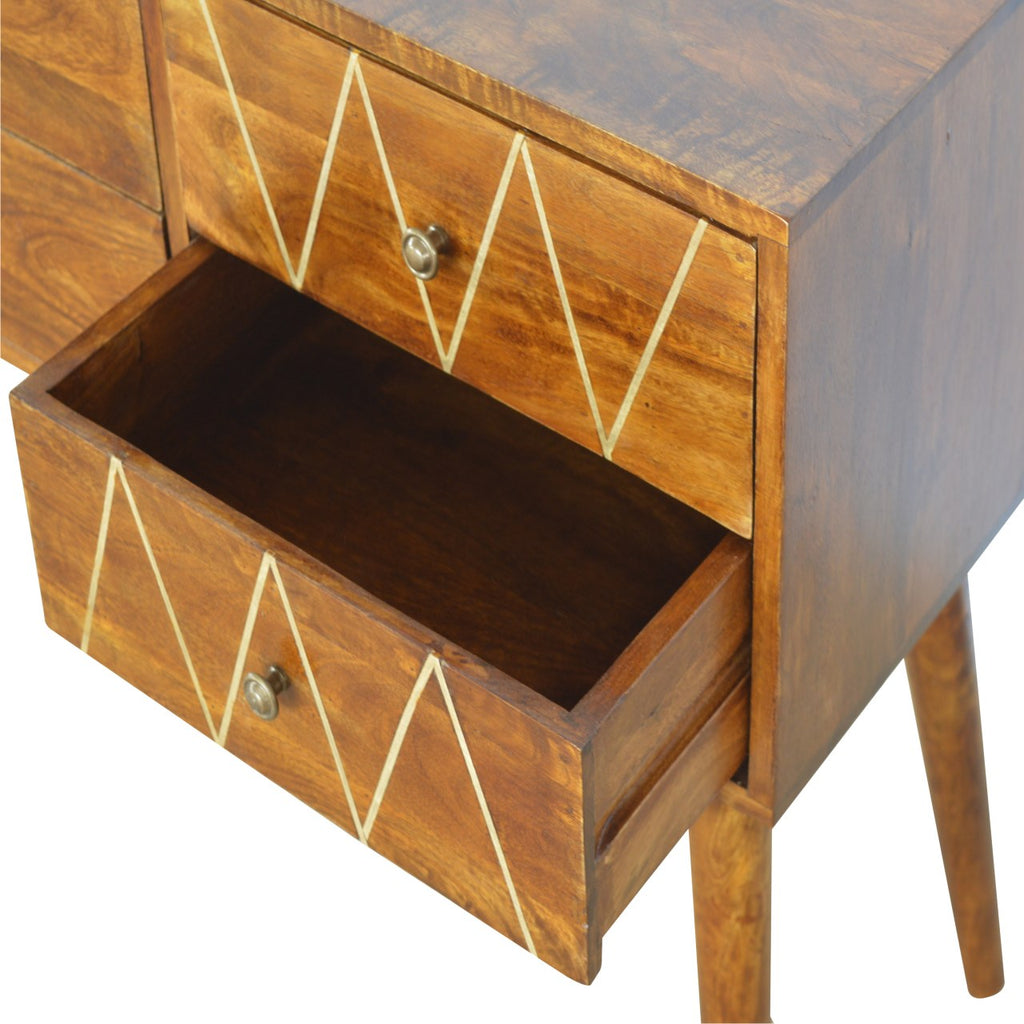 Geometric Brass Inlay 4 Drawer Console Table - Saffron Home Console Table Geometric Brass Inlay 4 Drawer Console Table