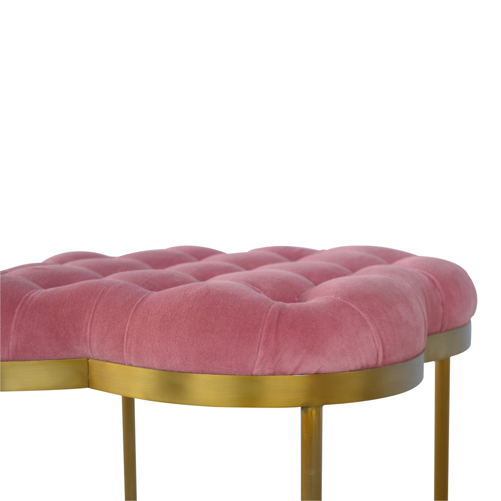 Clover Pink Velvet Footstool - Saffron Home Footstool Clover Pink Velvet Footstool