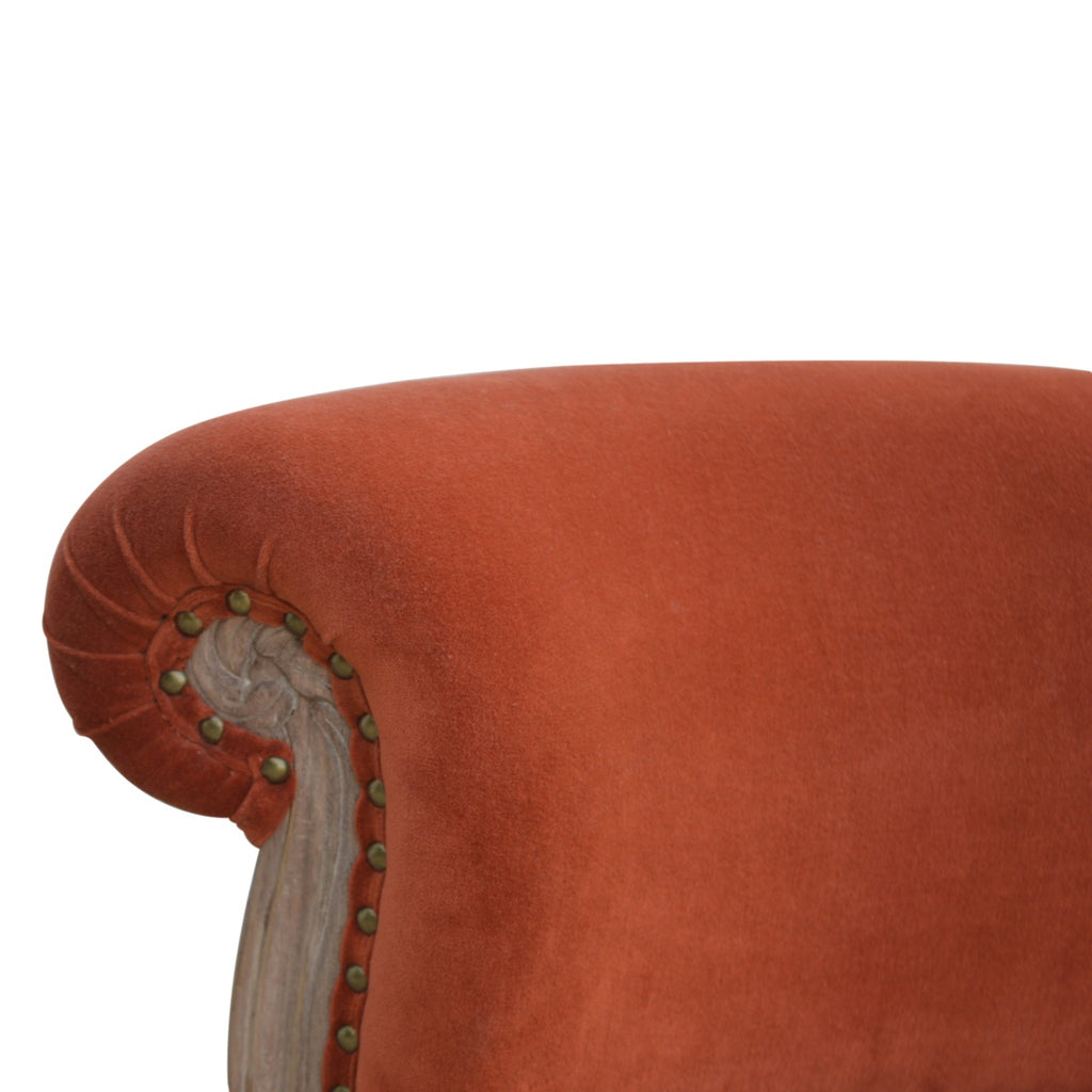 Brick Red Velvet Studded Chair - Saffron Home Chair Brick Red Velvet Studded Chair