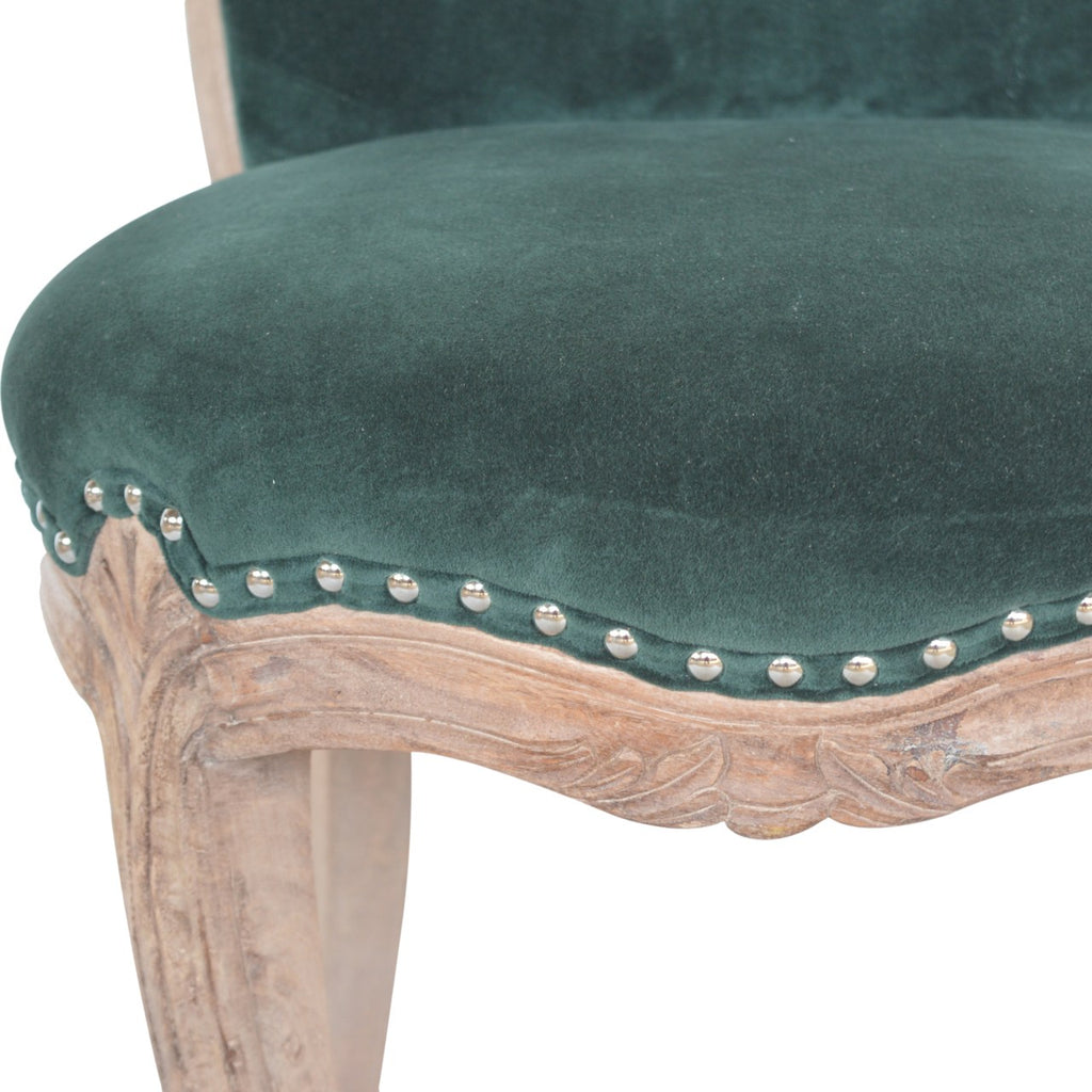 Emerald Green Velvet Studded Chair - Saffron Home & Interiors Chair Emerald Green Velvet Studded Chair