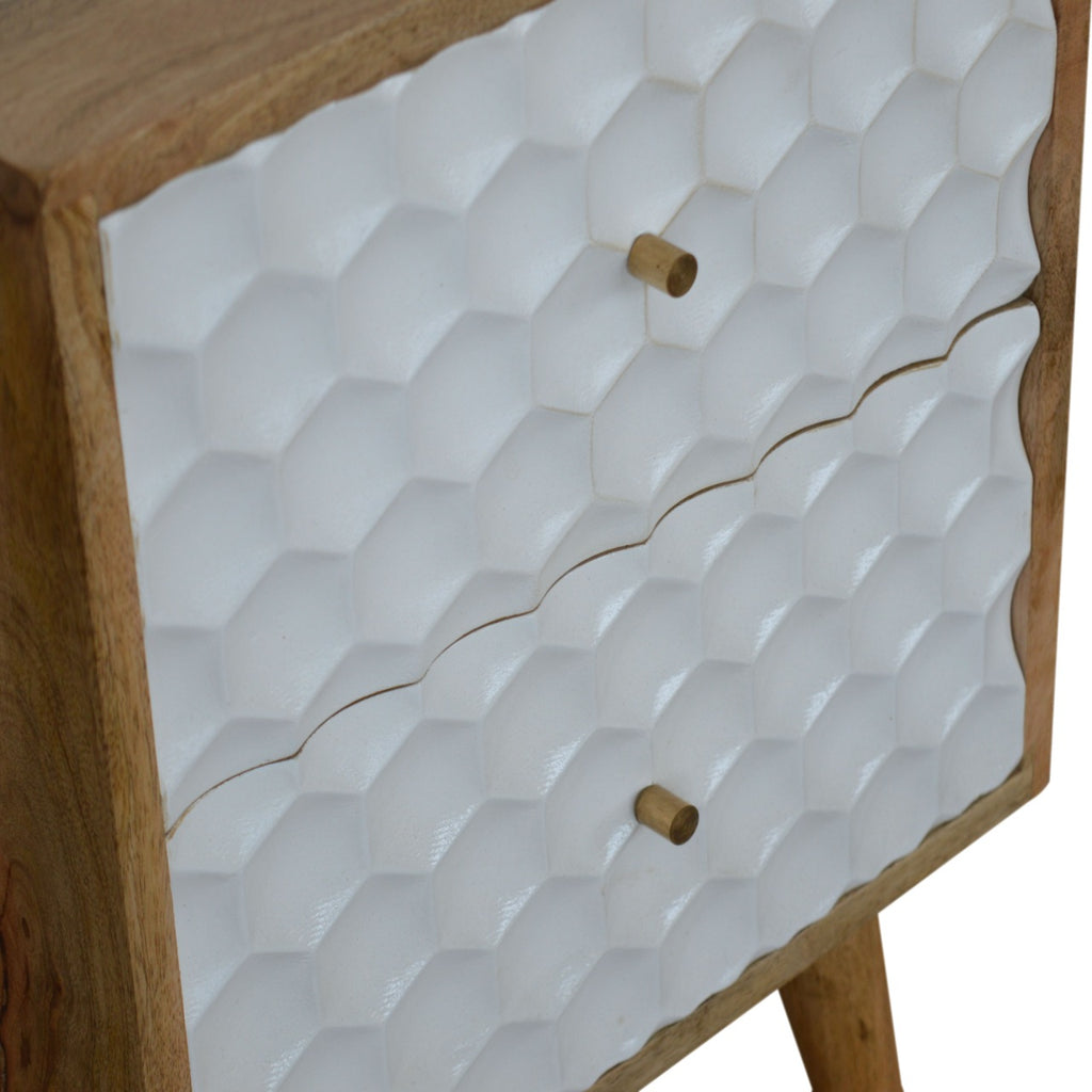 Honeycomb Carved Bedside with 2 Drawers - Saffron Home bedside table Honeycomb Carved Bedside with 2 Drawers