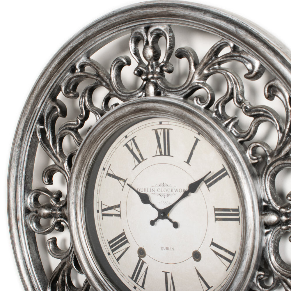 Ornate Clock 65cm Antique Silver - Saffron Home WALL CLOCK Ornate Clock 65cm Antique Silver