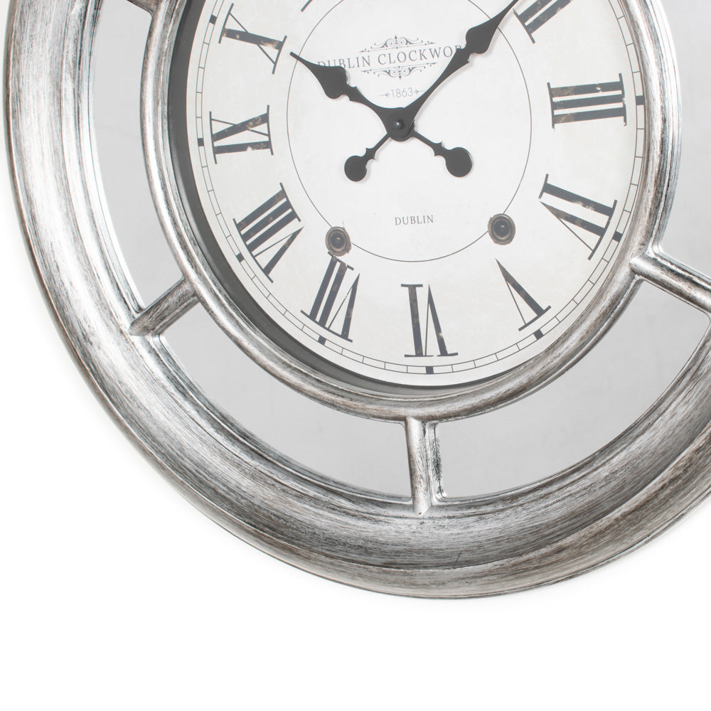 Bella Mirrored Clock 65cm Antique Silver - Saffron Home WALL CLOCK Bella Mirrored Clock 65cm Antique Silver