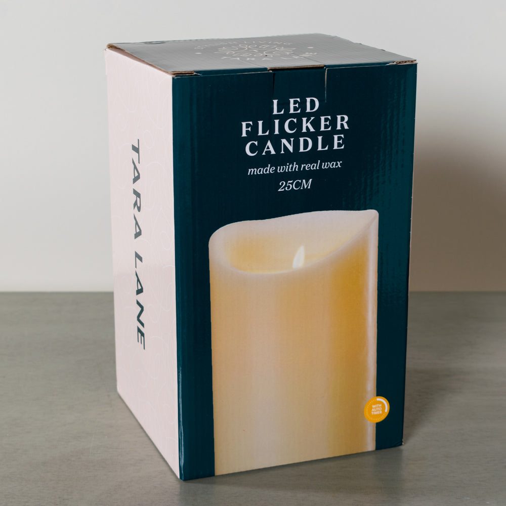 Flicker Led Candle W/5hr Timer Ivory 25cm - Saffron Home LED CANDLE Flicker Led Candle W/5hr Timer Ivory 25cm