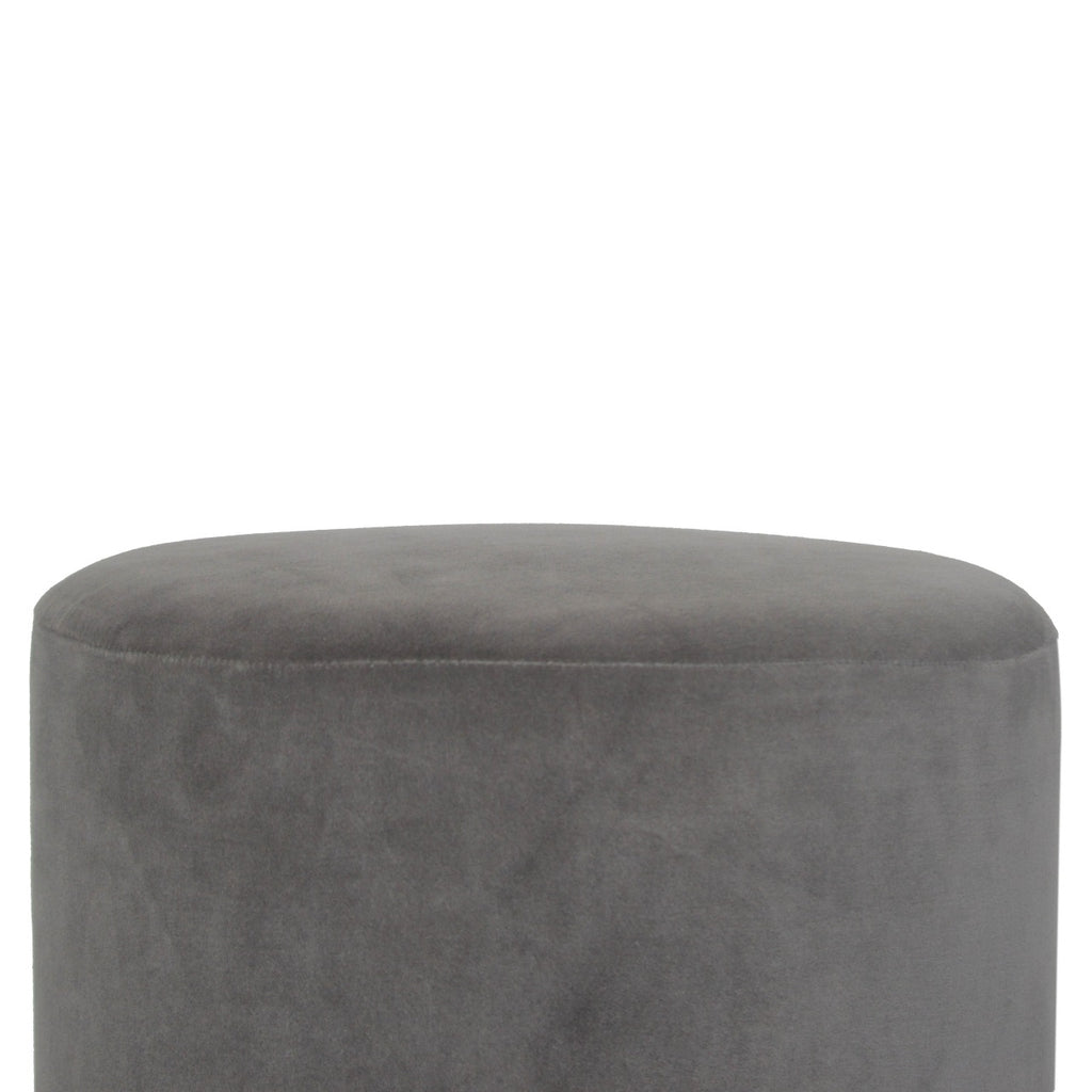 Grey Velvet Footstool with Wooden Base - Saffron Home Grey Velvet Footstool with Wooden Base