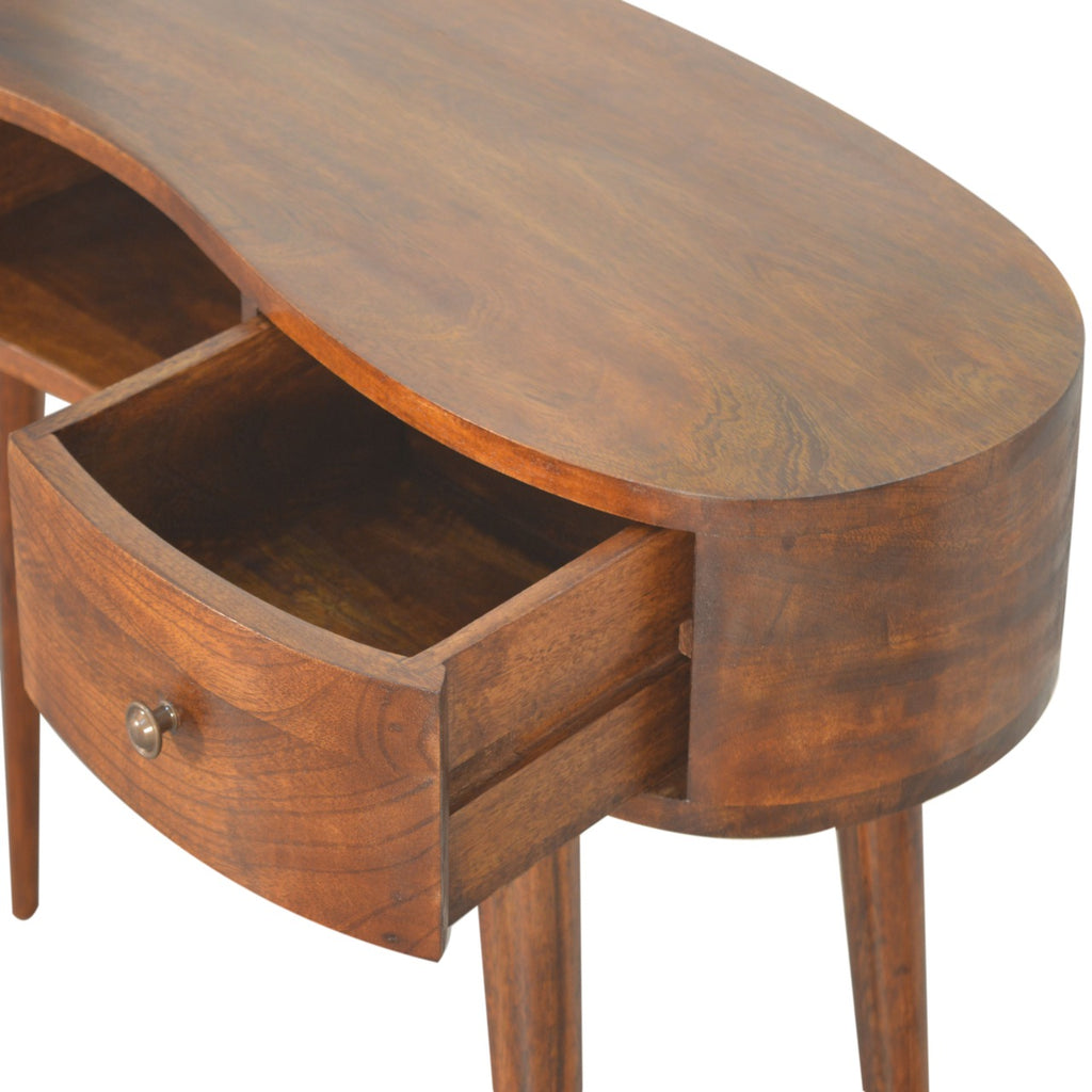 Chestnut Wave Writing Desk with 2 Drawers - Saffron Home Console Table Chestnut Wave Writing Desk with 2 Drawers