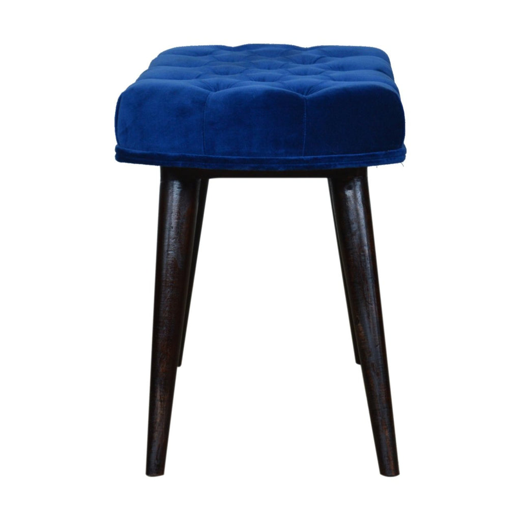 Royal Blue Cotton Velvet Deep Button Bench - Saffron Home Bench Royal Blue Cotton Velvet Deep Button Bench
