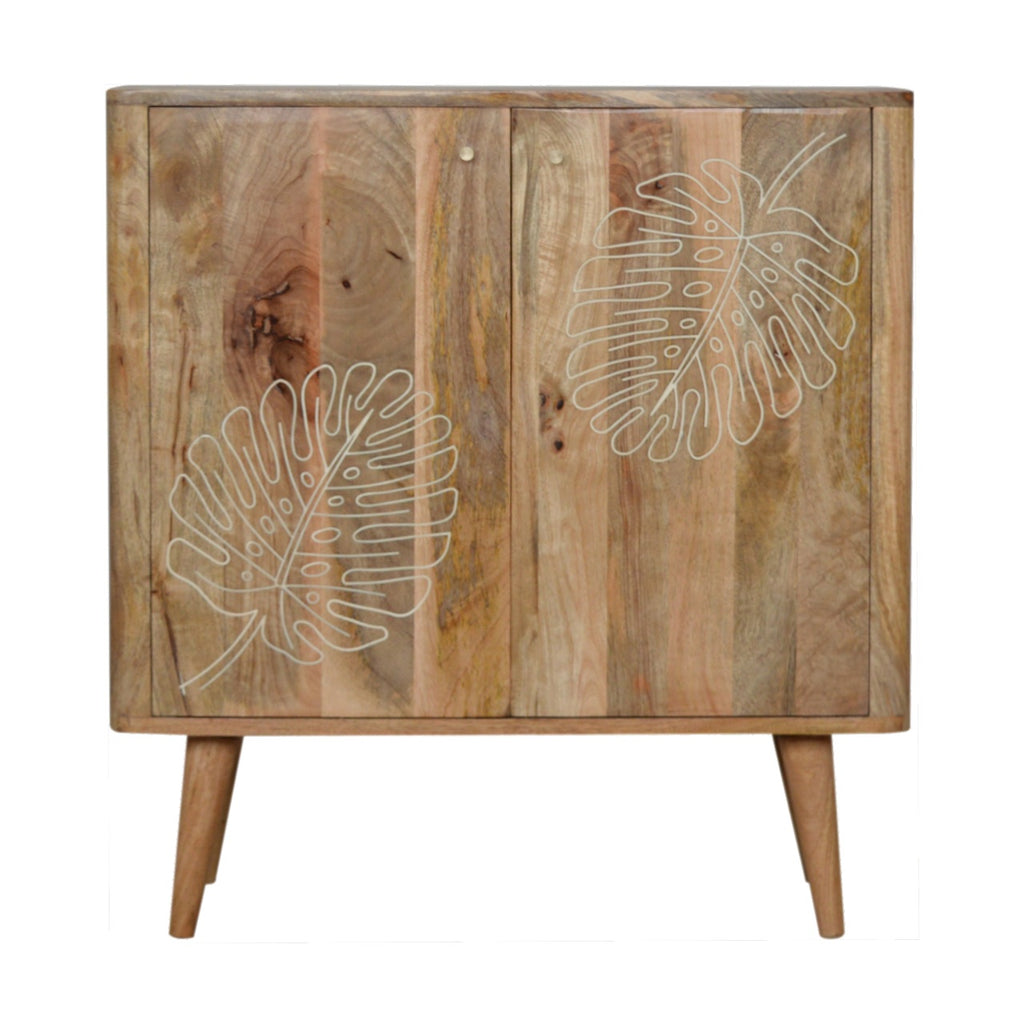 Leaf Embossed Resin Solid Wood Cabinet - Saffron Home & Interiors Cabinet Leaf Embossed Resin Solid Wood Cabinet