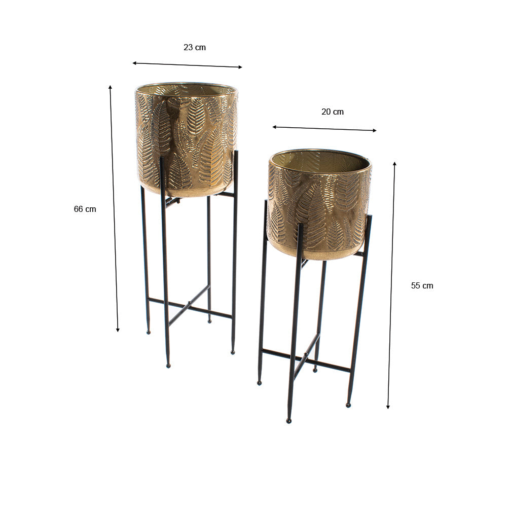 Azure S/2 Leaf Planters With Stand Gold - Saffron Home PLANT STAND Azure S/2 Leaf Planters With Stand Gold