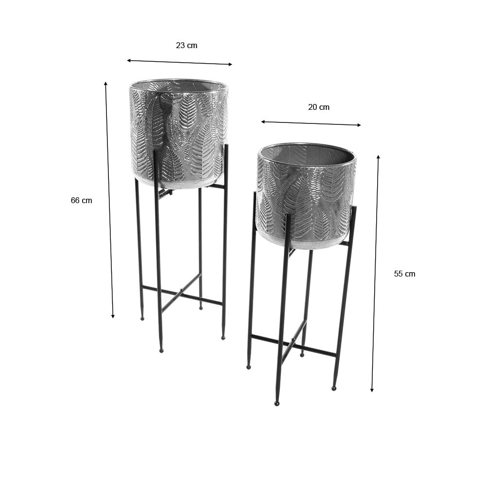 Azure S/2 Leaf Planters With Stand Silver - Saffron Home PLANT STAND Azure S/2 Leaf Planters With Stand Silver