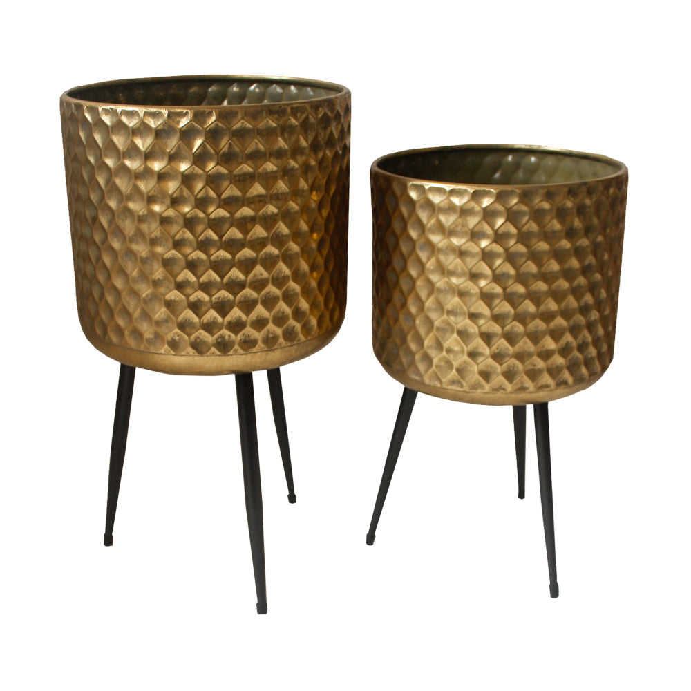 Farah S/2 Planters With Stand Gold - Saffron Home PLANT STAND Farah S/2 Planters With Stand Gold