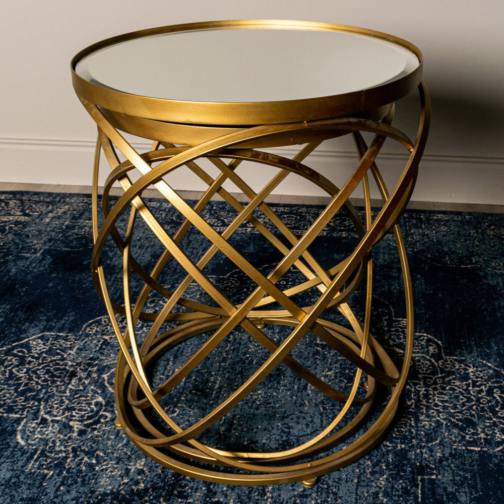 Spirals S/2 Side Tables With Mirror Gold - Saffron Home SIDE TABLE Spirals S/2 Side Tables With Mirror Gold