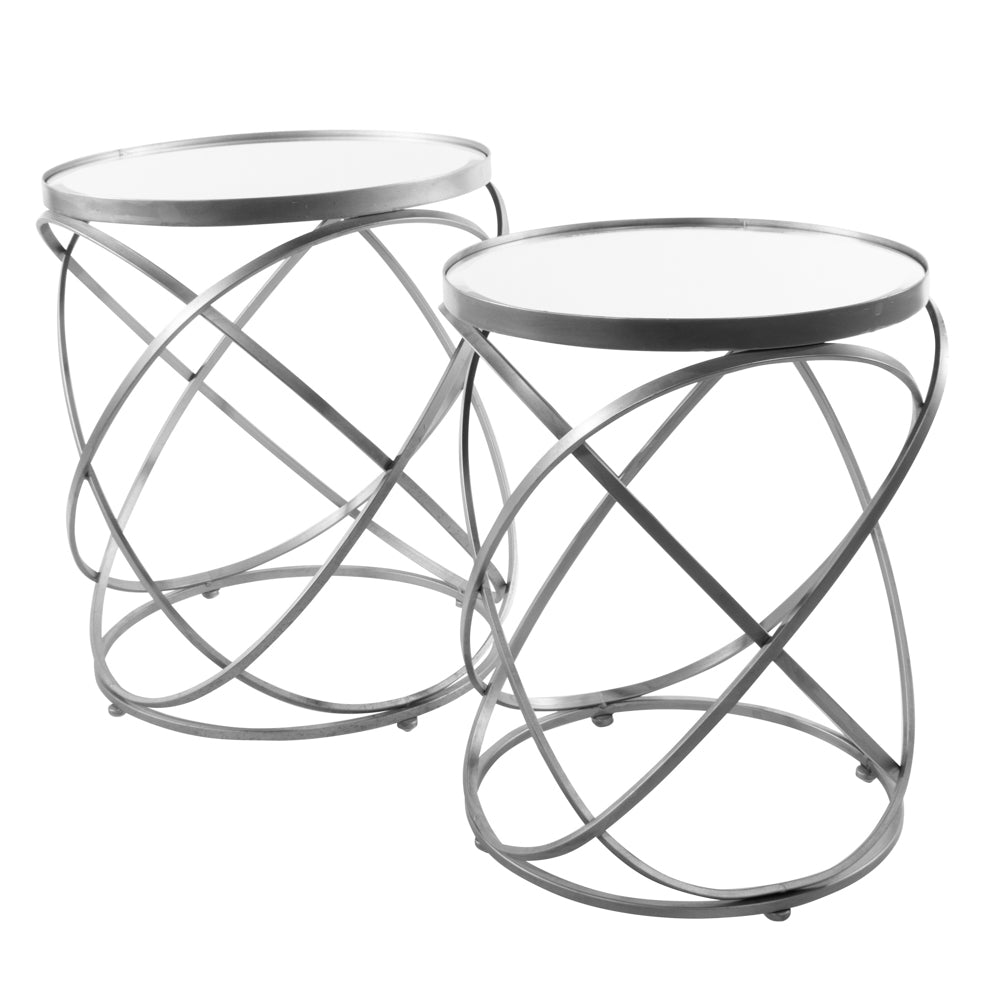 Spirals S/2 Side Table With Mirror Silver - Saffron Home SIDE TABLE Spirals S/2 Side Table With Mirror Silver