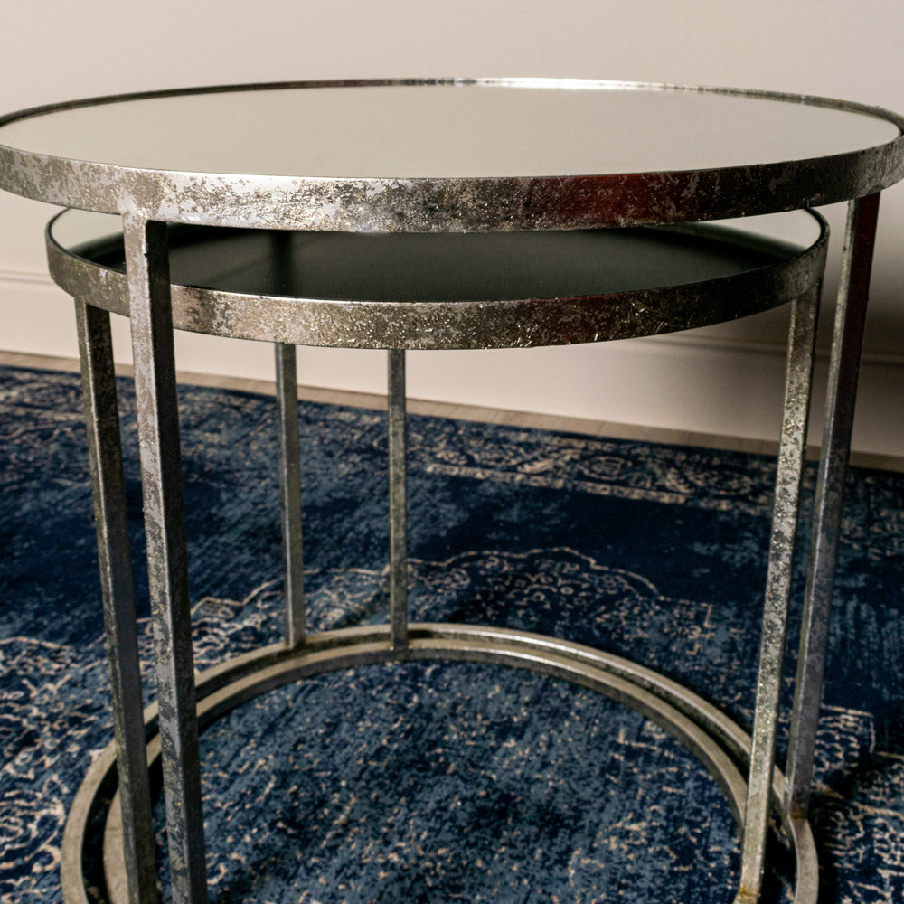 Avery S/2 Side Tables Round Mirrored Silver - Saffron Home SIDE TABLE Avery S/2 Side Tables Round Mirrored Silver