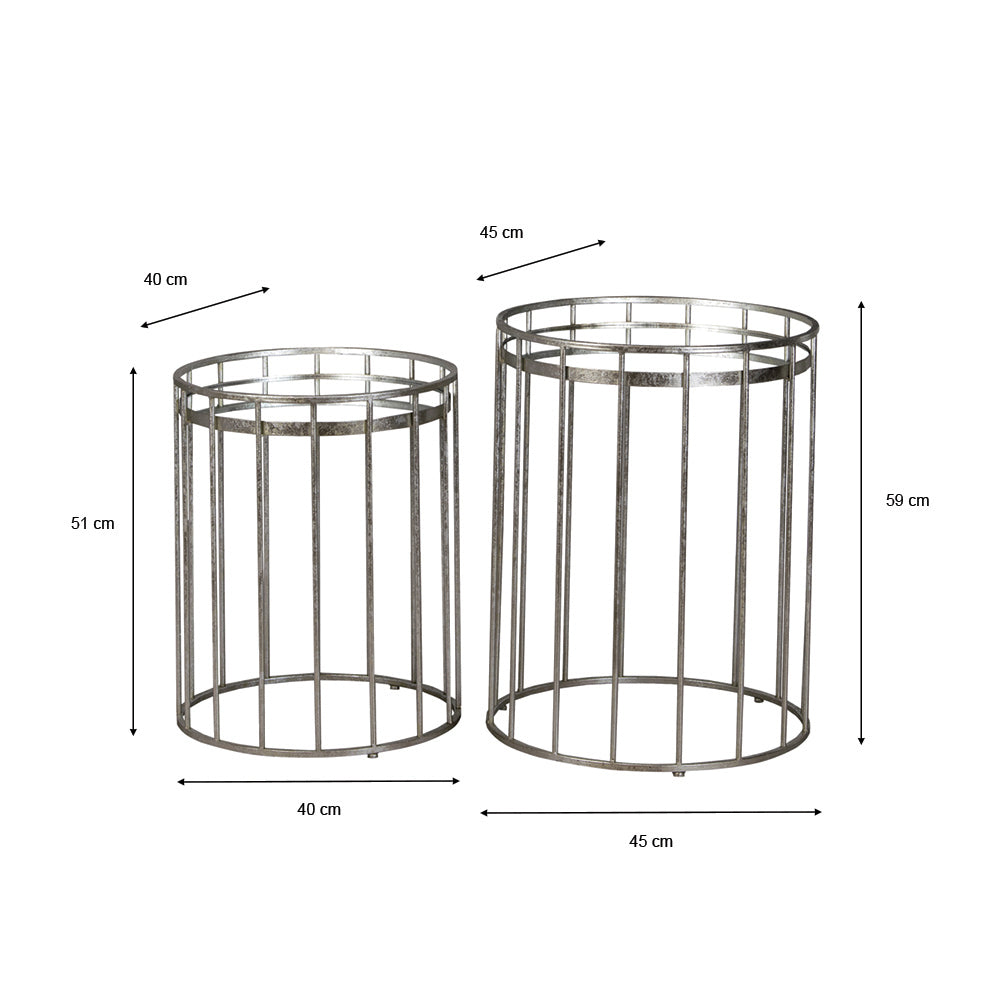 Cage S/2 Side Tables Round Mirrored Silver - Saffron Home SIDE TABLE Cage S/2 Side Tables Round Mirrored Silver
