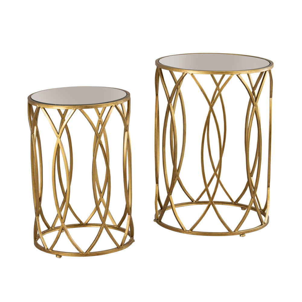 Waves S/2 Side Tables Antique Mirror Gold - Saffron Home SIDE TABLE Waves S/2 Side Tables Antique Mirror Gold