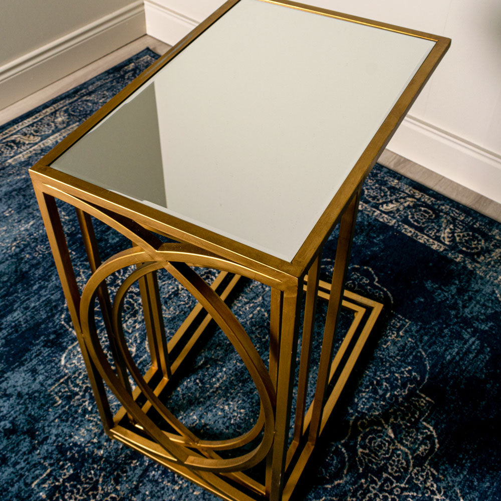 Franklin S/2 Sofa Tables Mirrored Top Gold - Saffron Home SIDE TABLE Franklin S/2 Sofa Tables Mirrored Top Gold