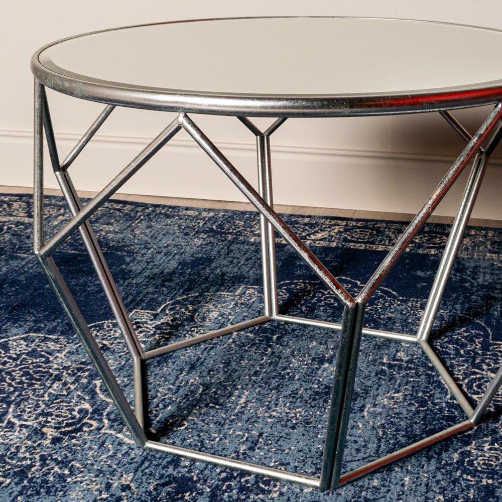 Geometric End Table Mirrored Silver - Saffron Home SIDE TABLE Geometric End Table Mirrored Silver