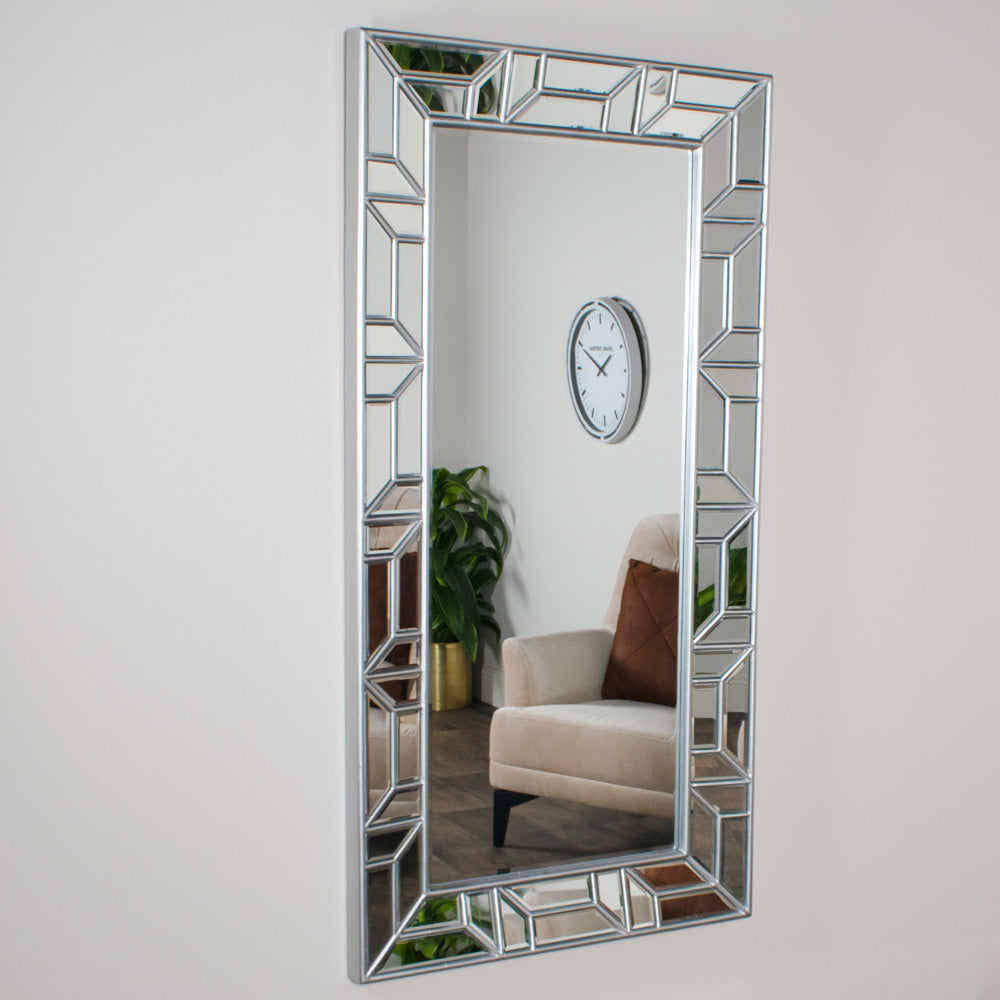 Lauren Geometric Mirror Silver 168 X 86cm - Saffron Home WALL MIRROR Lauren Geometric Mirror Silver 168 X 86cm