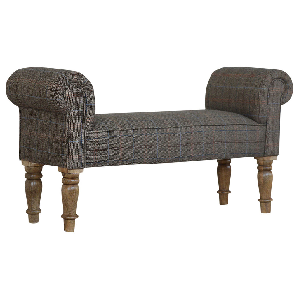 Multi Tweed Bedroom Bench with Turned Feet - Saffron Home & Interiors Bench Multi Tweed Bedroom Bench with Turned Feet