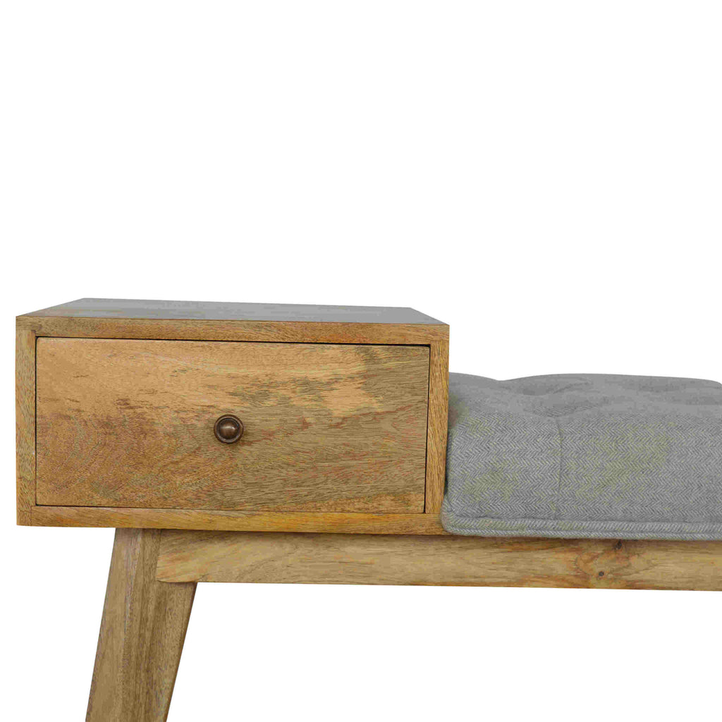 Grey Tweed Bench with 1 Drawer - Saffron Home Bench Grey Tweed Bench with 1 Drawer