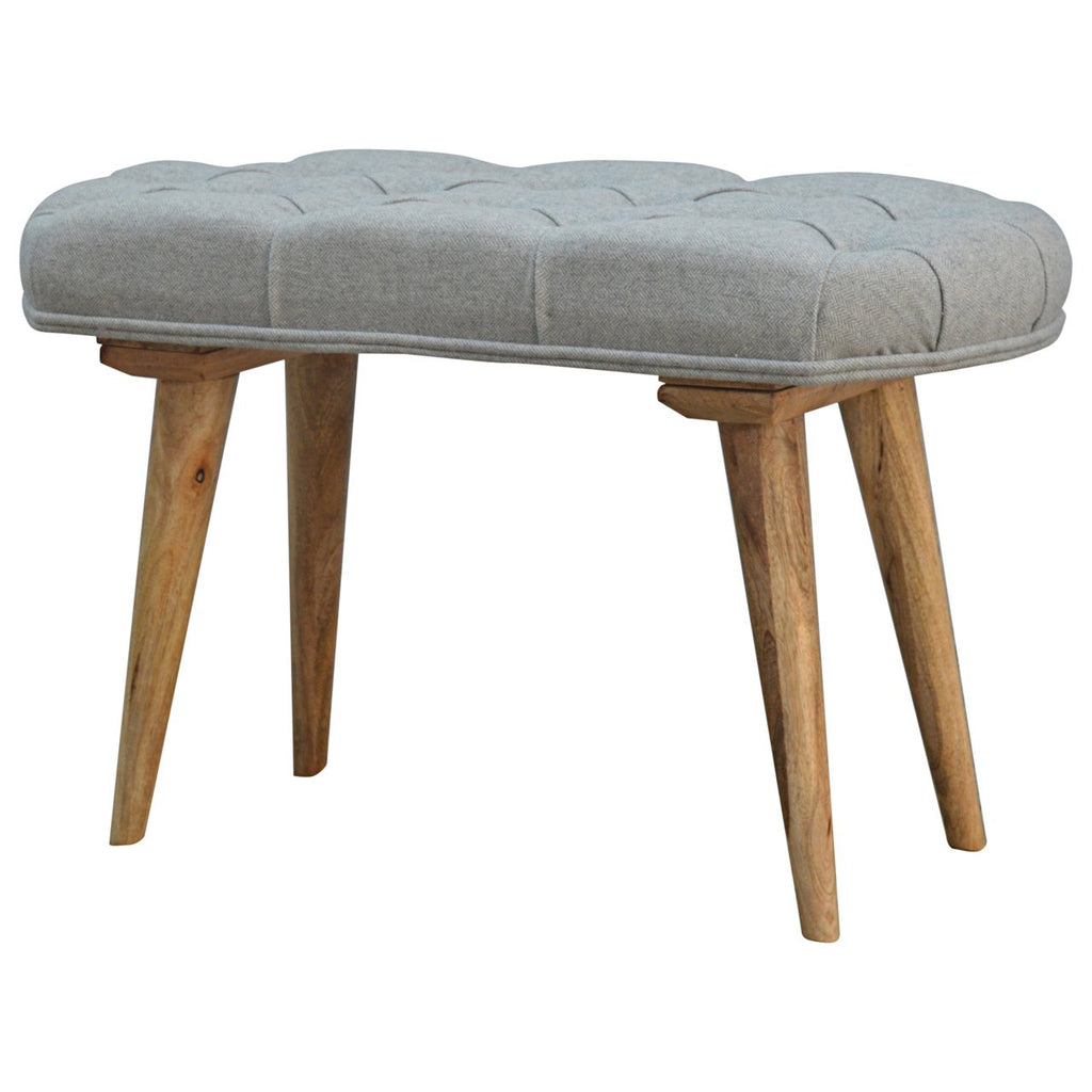 Nordic Style Bench with Deep Buttoned Grey Tweed Top - Saffron Home Nordic Style Bench with Deep Buttoned Grey Tweed Top
