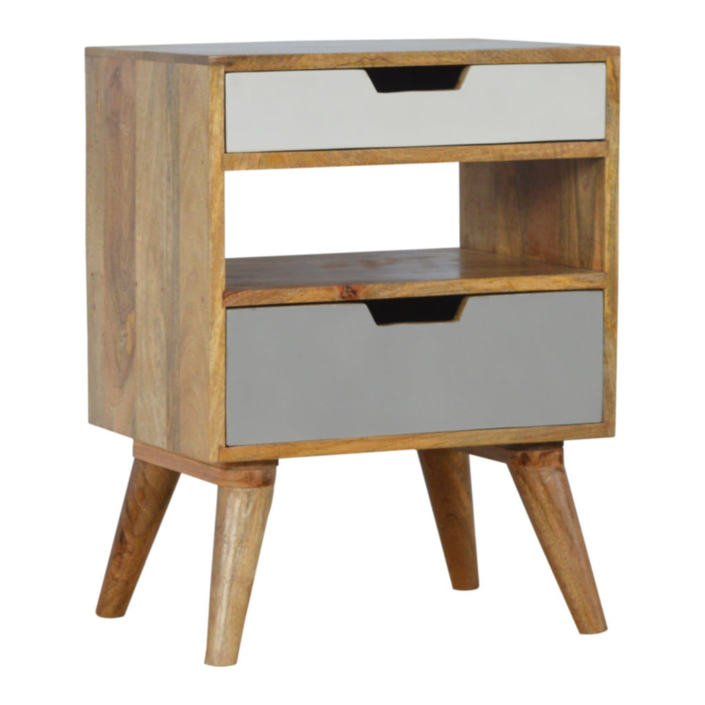 Grey and White Cut-out Bedside - Saffron Home bedside table Grey and White Cut-out Bedside