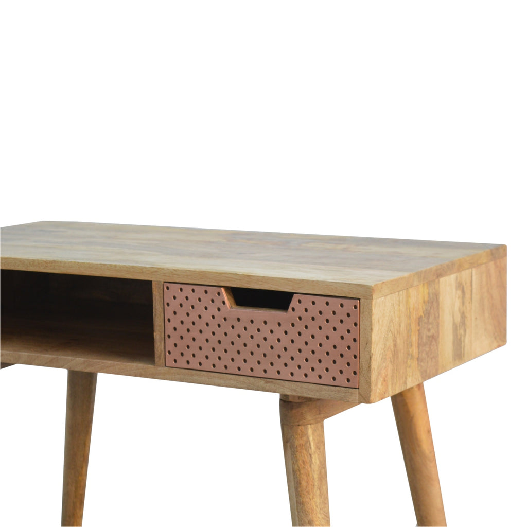 Perforated Copper Writing Desk - Saffron Home Console Table Perforated Copper Writing Desk