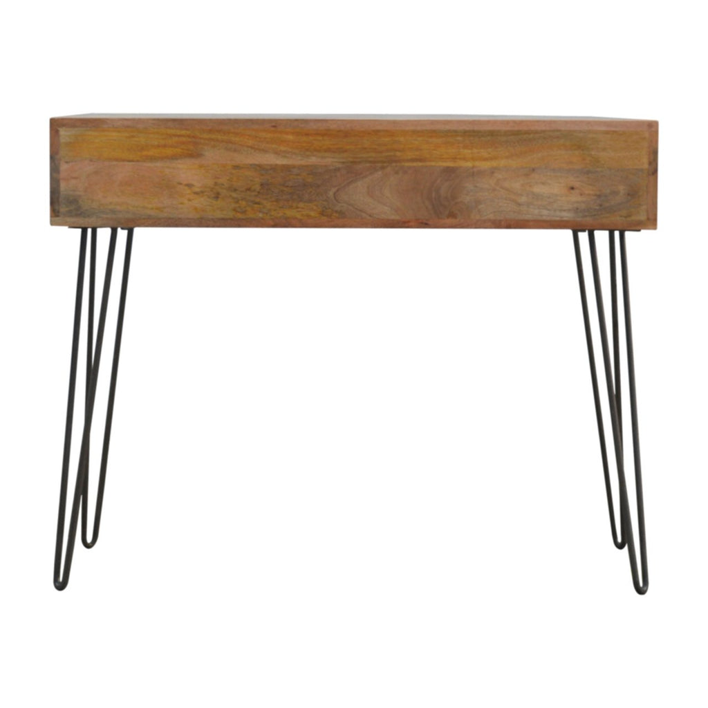 Solid Wood 2 Drawers Console Table with Iron Base - Saffron Home Console Table Solid Wood 2 Drawers Console Table with Iron Base