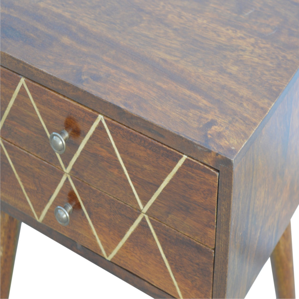 Geometric Brass Inlay 2 Drawer Bedside - Saffron Home bedside table Geometric Brass Inlay 2 Drawer Bedside