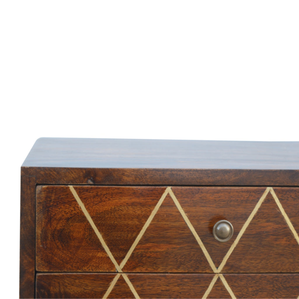 Geometric Brass Inlay 2 Drawer Bedside - Saffron Home bedside table Geometric Brass Inlay 2 Drawer Bedside