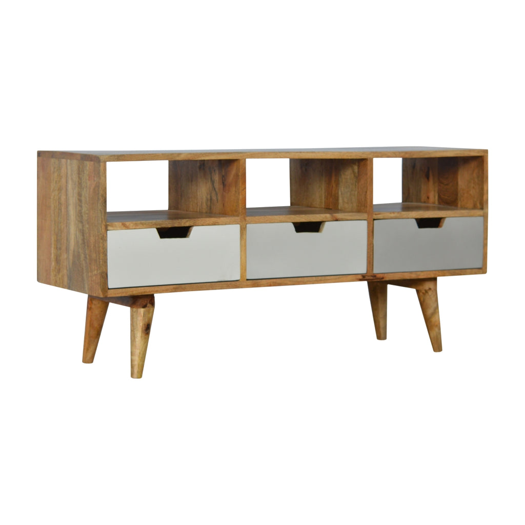 Grey Hand Painted TV Unit with 3 Drawers - Saffron Home Tv unit Grey Hand Painted TV Unit with 3 Drawers