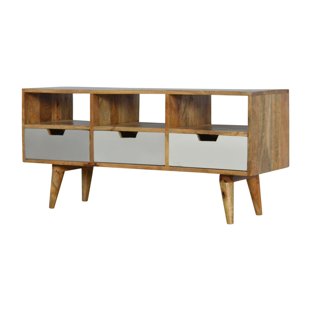 Grey Hand Painted TV Unit with 3 Drawers - Saffron Home Tv unit Grey Hand Painted TV Unit with 3 Drawers