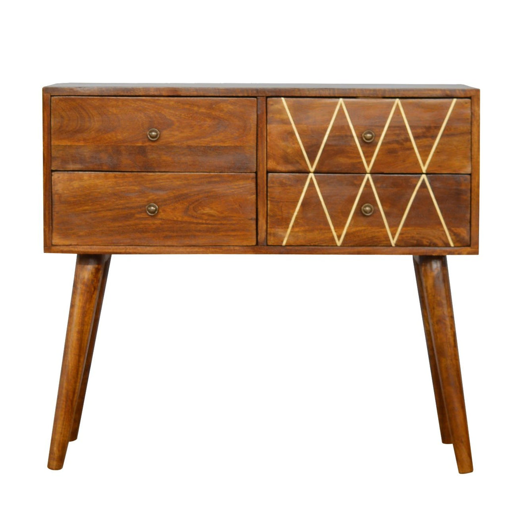 Geometric Brass Inlay 4 Drawer Console Table - Saffron Home Console Table Geometric Brass Inlay 4 Drawer Console Table