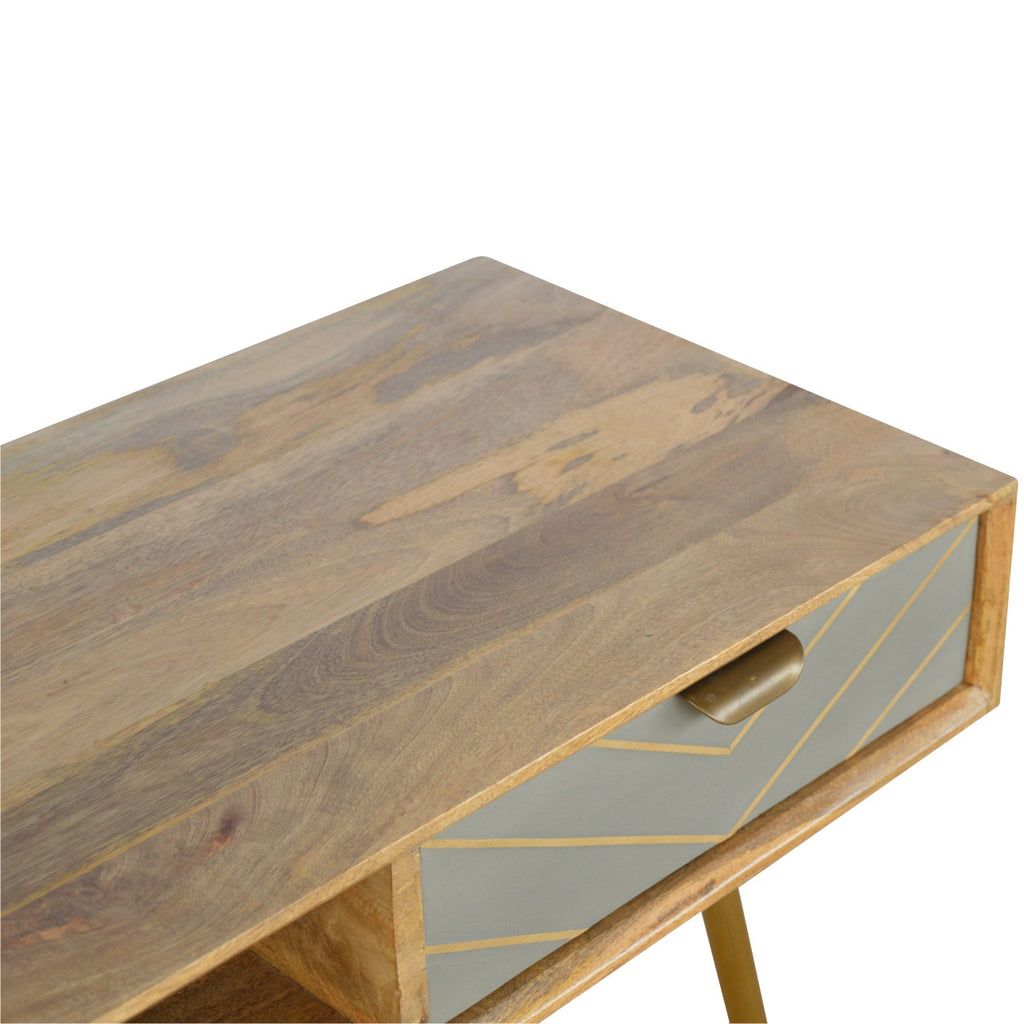 Sleek Cement Brass Inlay Writing Desk - Saffron Home Writing Desk Sleek Cement Brass Inlay Writing Desk