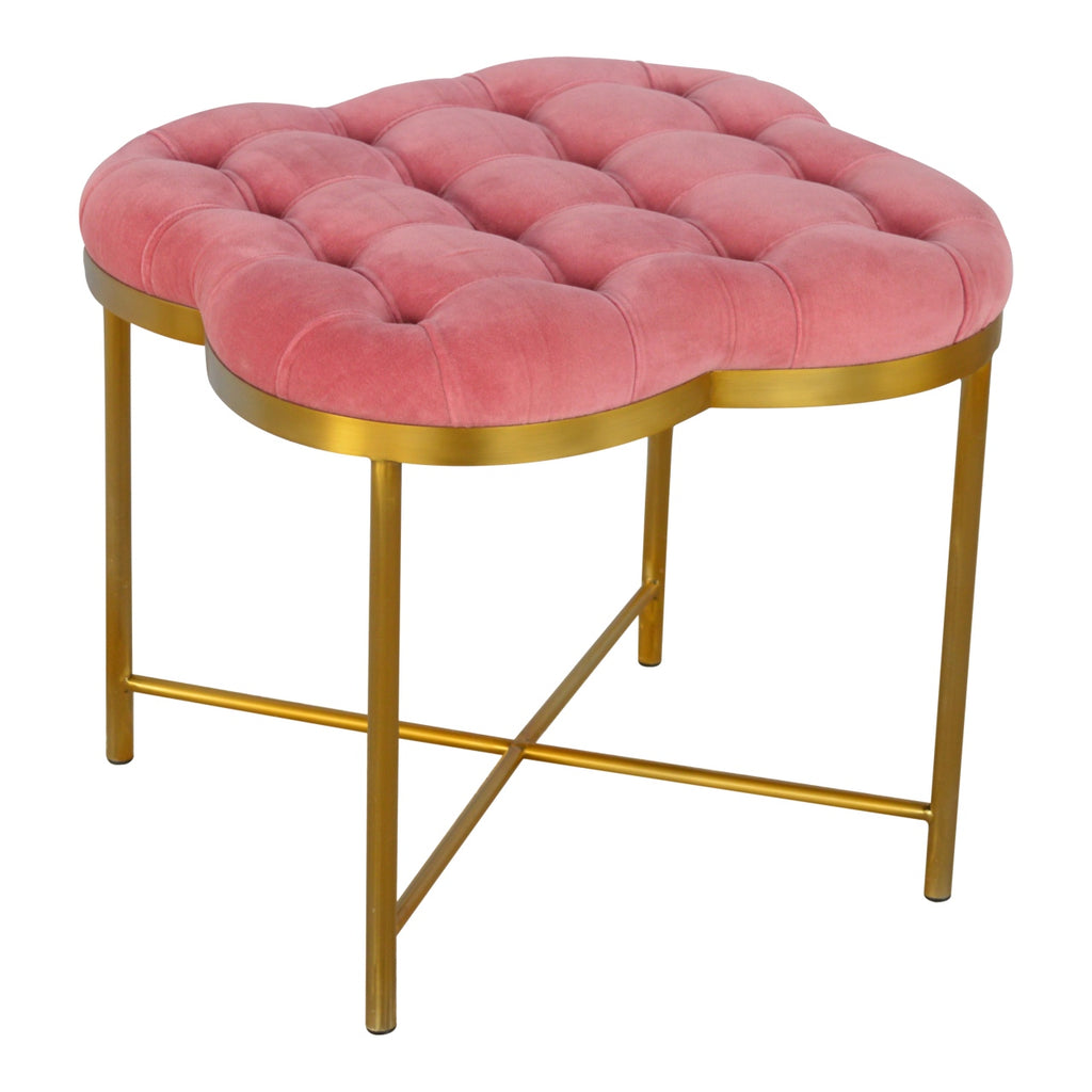 Clover Pink Velvet Footstool - Saffron Home Footstool Clover Pink Velvet Footstool