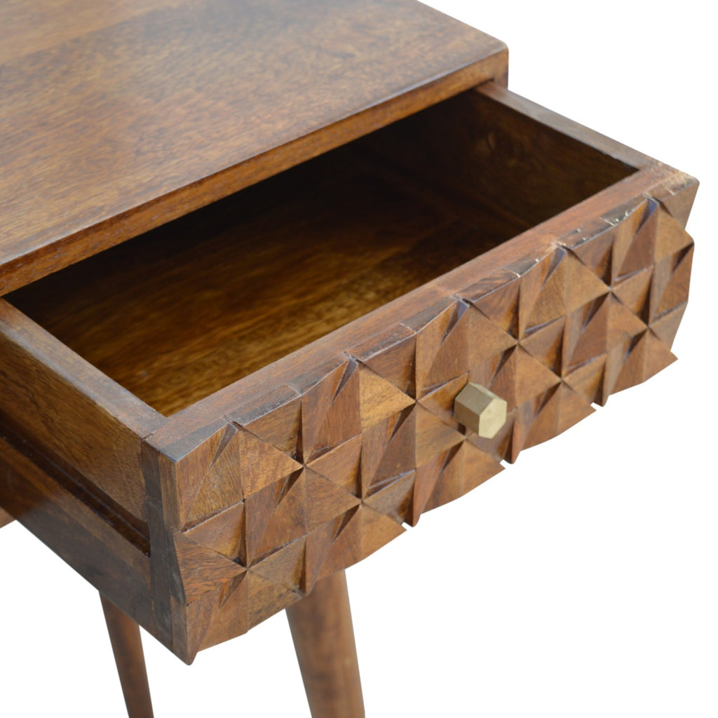 Chestnut Diamond Carved Console Table - Saffron Home Console Table Chestnut Diamond Carved Console Table
