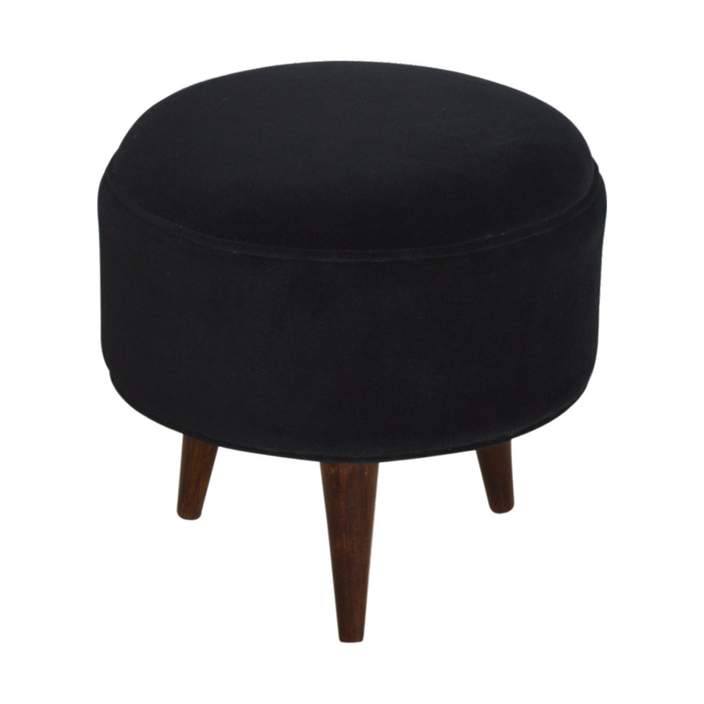 Black Velvet Nordic Style Footstool - Saffron Home Pouffe Black Velvet Nordic Style Footstool