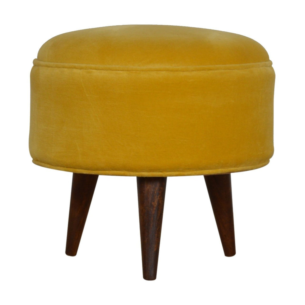 Mustard Velvet Nordic Style Footstool - Saffron Home Footstool Mustard Velvet Nordic Style Footstool