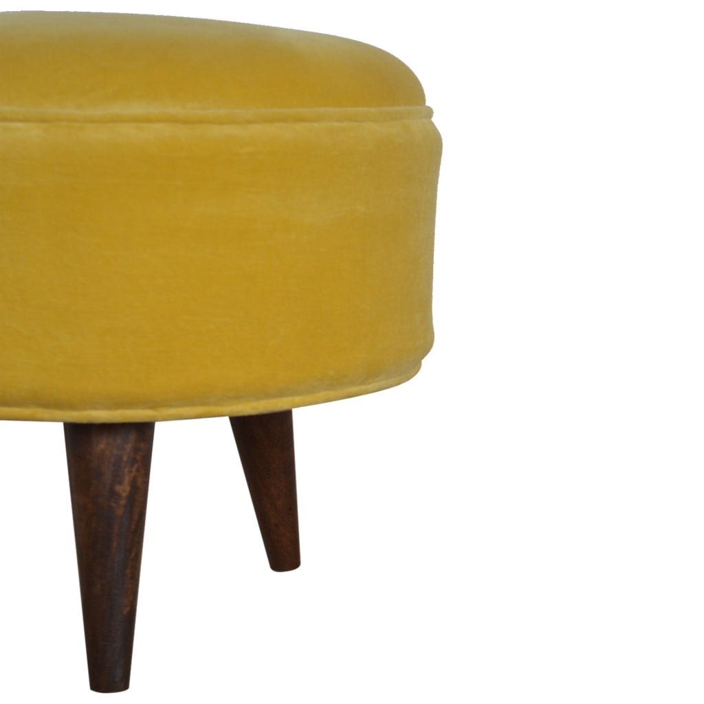 Mustard Velvet Nordic Style Footstool - Saffron Home Footstool Mustard Velvet Nordic Style Footstool