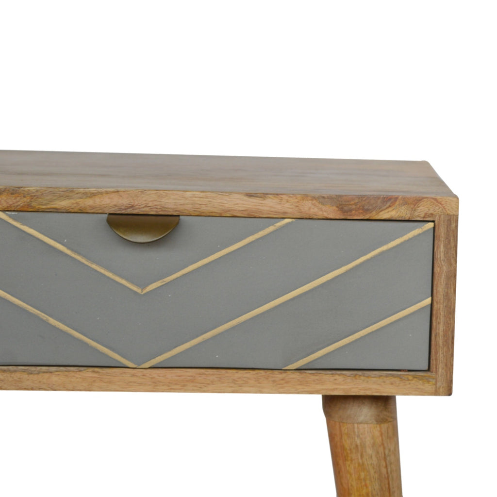 Sleek Grey Brass Inlay Bedside - Saffron Home & Interiors bedside table Sleek Grey Brass Inlay Bedside