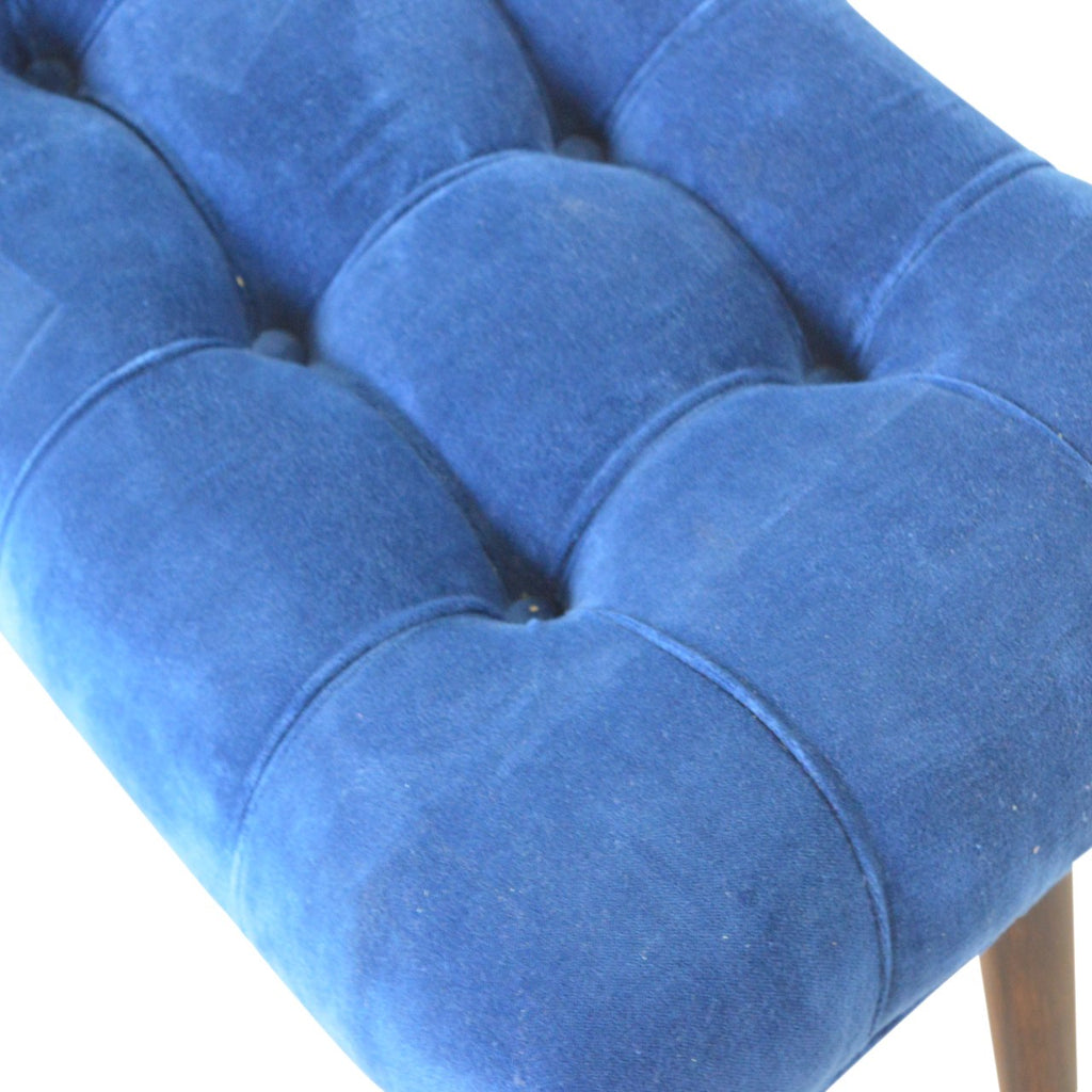 Royal Blue Cotton Velvet Curved Bench - Saffron Home Bench Royal Blue Cotton Velvet Curved Bench