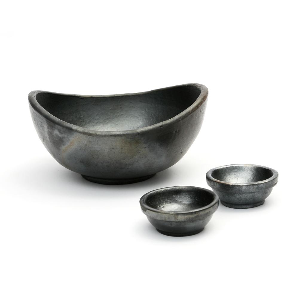 Burned Curved Bowl Black (Set of 3) - Saffron Home Bowls Burned Curved Bowl Black (Set of 3)