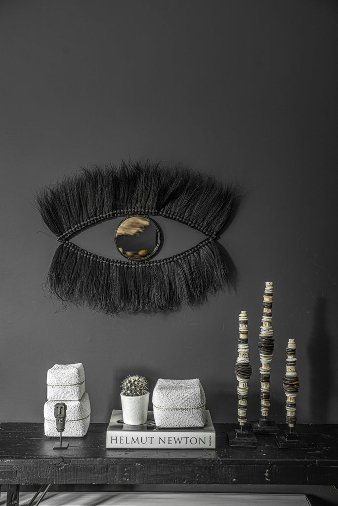 Raffia Eye Mirror Black - Saffron Home Decor Raffia Eye Mirror Black