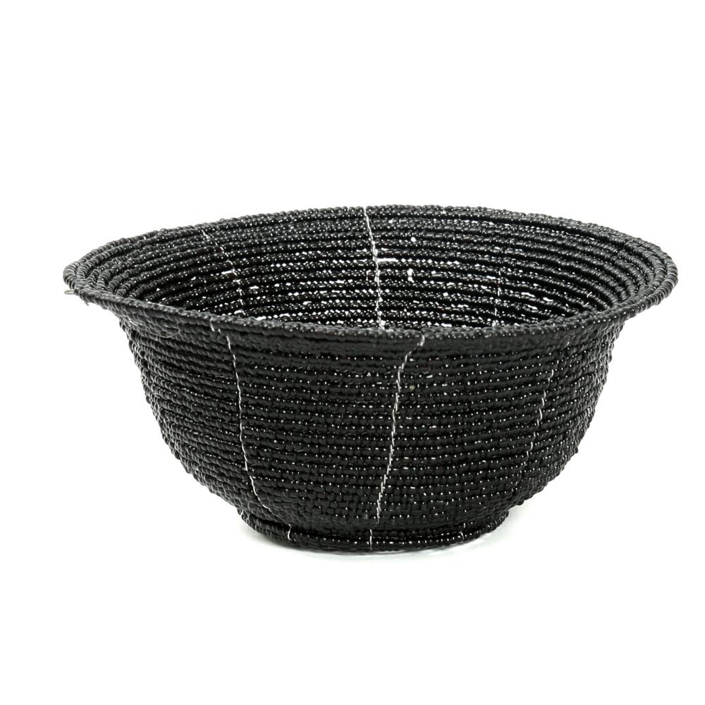 Beaded Bowl Low Black S - Saffron Home Decorative Bowls Beaded Bowl Low Black S