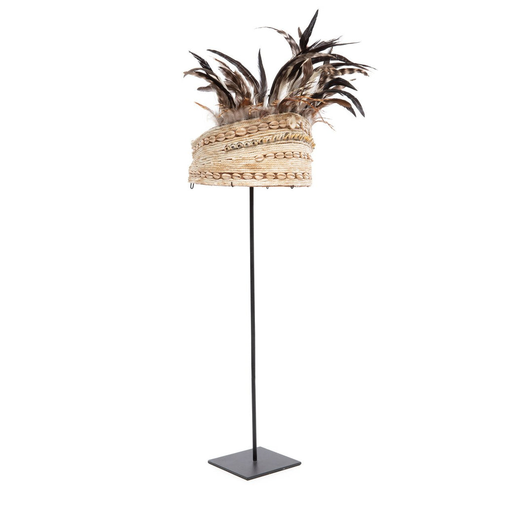 Guinea Feather Hat on Stand - Natural Black - Saffron Home Decor Guinea Feather Hat on Stand - Natural Black